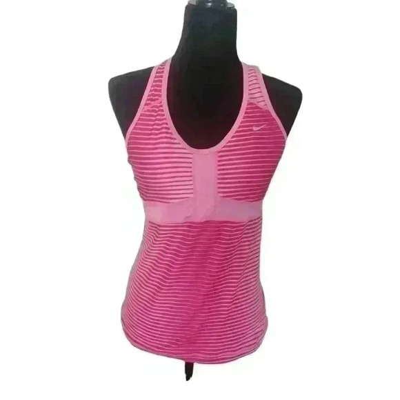 Nike Dri-Fit Womens Pink Racerback Striped Workout Tank M - Picture 1 of 15